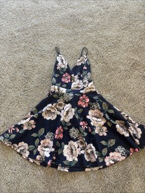 Trac Navy Floral Spaghetti-Strap Mini Dress